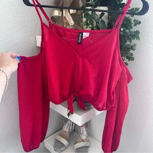 Chic Red Button-Down off the shoulder top by H&M